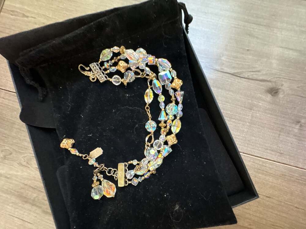 Tres Folly Vintage Multi-Strand Aurora Borealis Crystal Bead Charm Bracelet